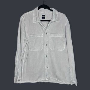 Zara Men’s Light Charcoal Urban Sophisticated Trendy Cotton Shacket Normcore